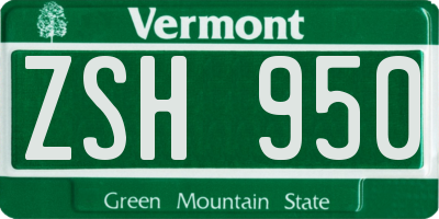 VT license plate ZSH950