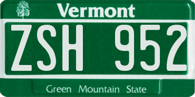 VT license plate ZSH952