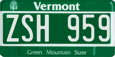 VT license plate ZSH959