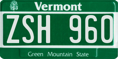 VT license plate ZSH960