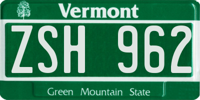 VT license plate ZSH962