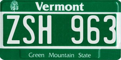 VT license plate ZSH963