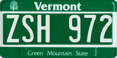 VT license plate ZSH972