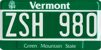 VT license plate ZSH980