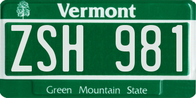 VT license plate ZSH981