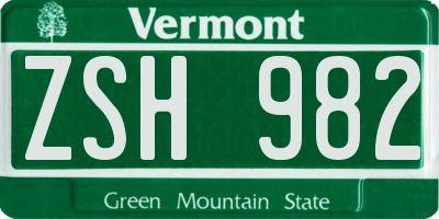 VT license plate ZSH982