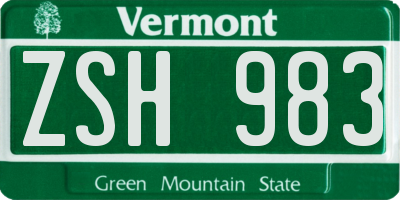 VT license plate ZSH983