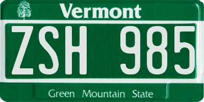 VT license plate ZSH985
