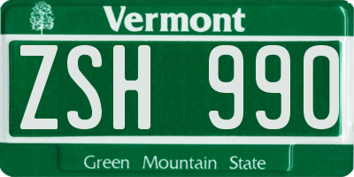 VT license plate ZSH990