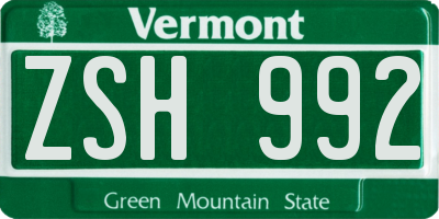 VT license plate ZSH992