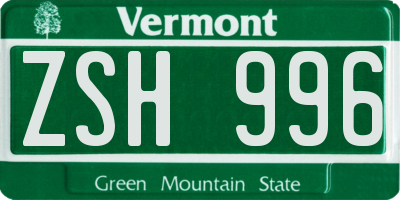 VT license plate ZSH996