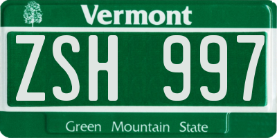 VT license plate ZSH997