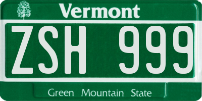 VT license plate ZSH999