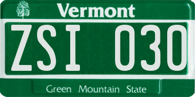 VT license plate ZSI030