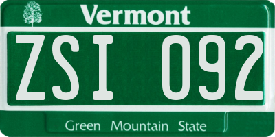 VT license plate ZSI092