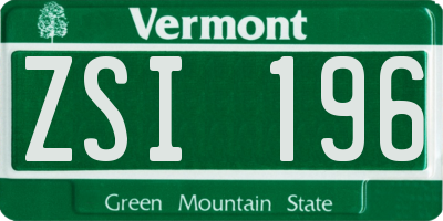 VT license plate ZSI196