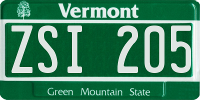 VT license plate ZSI205