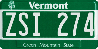 VT license plate ZSI274
