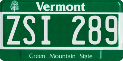 VT license plate ZSI289