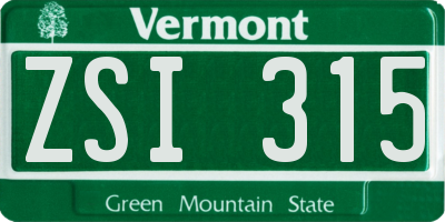 VT license plate ZSI315