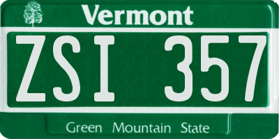 VT license plate ZSI357