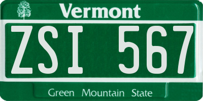 VT license plate ZSI567