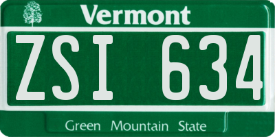 VT license plate ZSI634