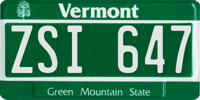 VT license plate ZSI647