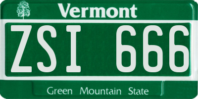 VT license plate ZSI666