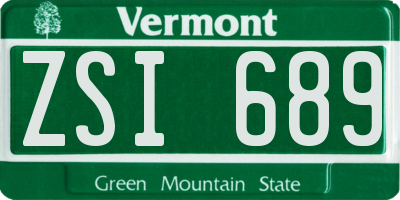VT license plate ZSI689