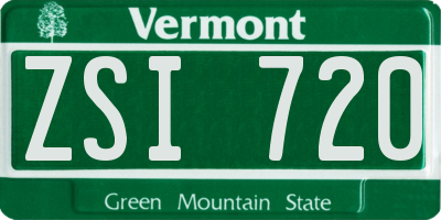 VT license plate ZSI720