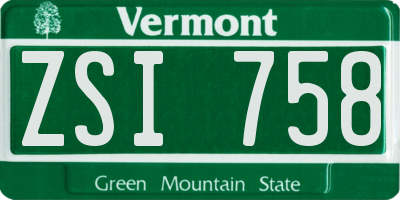 VT license plate ZSI758