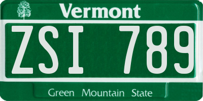 VT license plate ZSI789