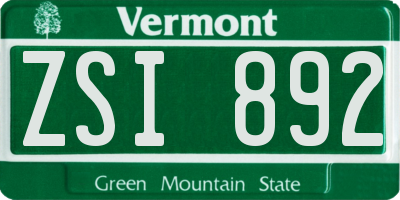 VT license plate ZSI892