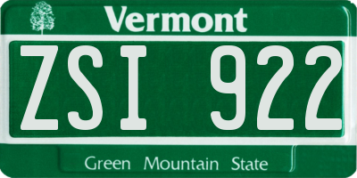 VT license plate ZSI922