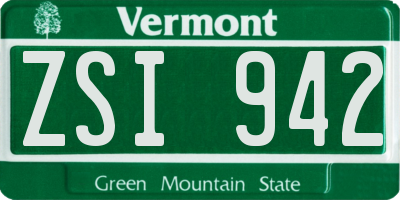 VT license plate ZSI942