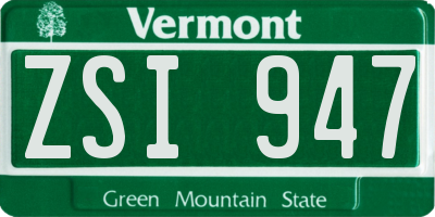 VT license plate ZSI947