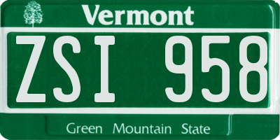 VT license plate ZSI958