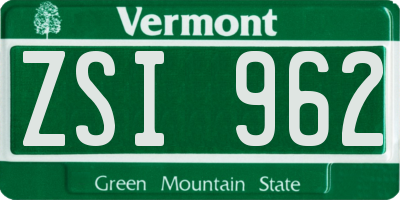 VT license plate ZSI962