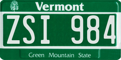 VT license plate ZSI984