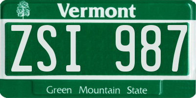 VT license plate ZSI987