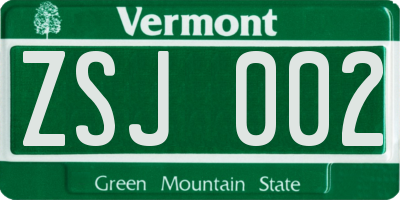 VT license plate ZSJ002