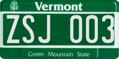 VT license plate ZSJ003