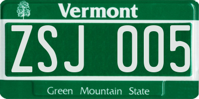 VT license plate ZSJ005