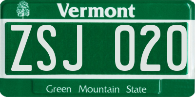 VT license plate ZSJ020