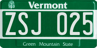 VT license plate ZSJ025