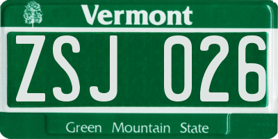 VT license plate ZSJ026