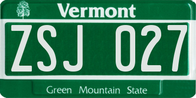 VT license plate ZSJ027