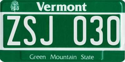 VT license plate ZSJ030