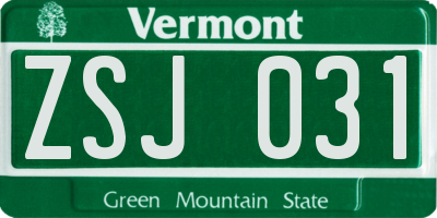 VT license plate ZSJ031